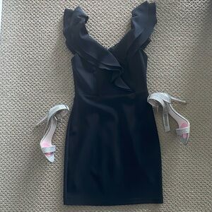 Short black off the shoulder ruffle dress